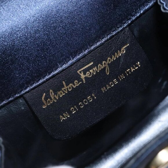 Salvatore Ferragamo Gancini Hand Bag Satin Navy Gold Auth 134768 - Picture 14 of 16